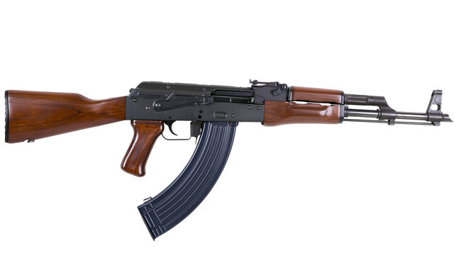 Wooden AK-47 assault rifle with curved magazine