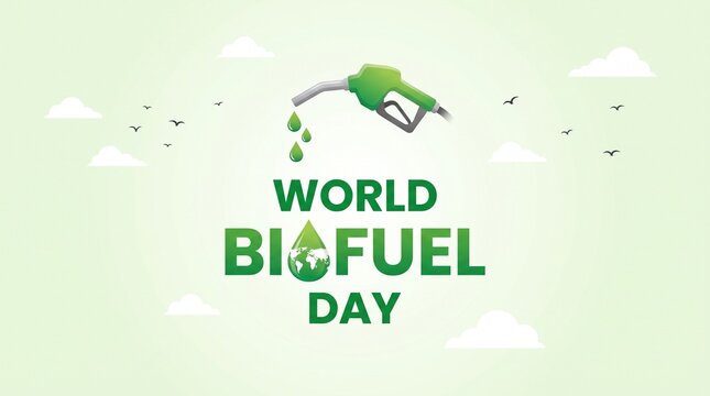 World biofuel day with fuel pump and green energy graphic, renewable energy