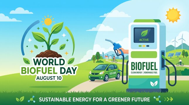 World biofuel day august 10th with biofuel pump and green energy concept