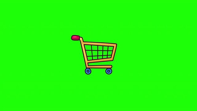 Animated shopping cart doodle icon, hand-drawn flat vector line art with wiggle effect, looping motion graphic for online shopping, retail and ecommerce design.