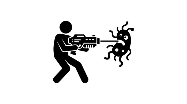 man fighting monster with a gun.