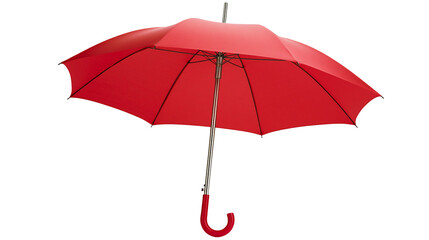 Red umbrella with curved handle and metal pole © Isolde