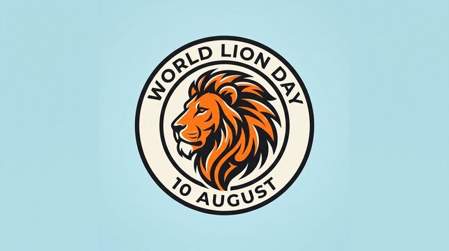 World lion day logo with lion head and date august 10 on a light blue background