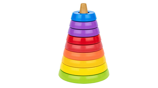 Stacking Rings Toy with Wooden Peg and Rainbow Colored Discs