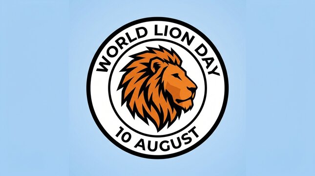 World lion day logo with lion head and date august 10 on a light blue background