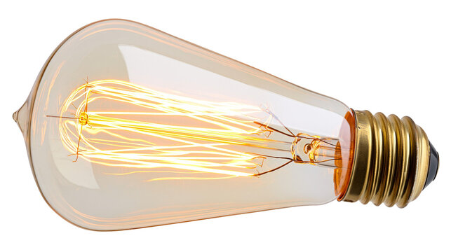Edison light bulb with glowing filament and brass base