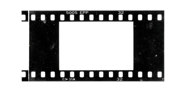 Vintage 35mm analog camera film strip frame with dust and scratches texture for photographic overlays and creative editing on transparent background with isolated element transparent PNG