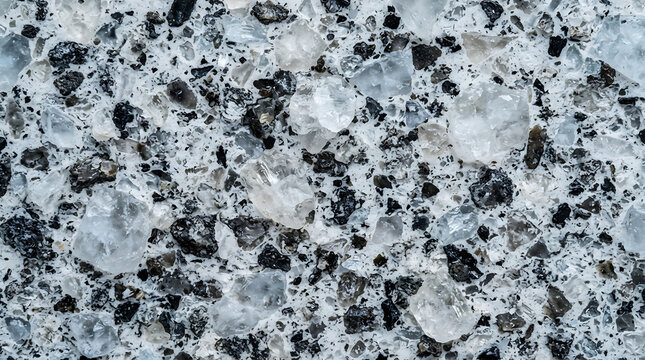 Closeup texture of terrazzo surface with quartz and black stones