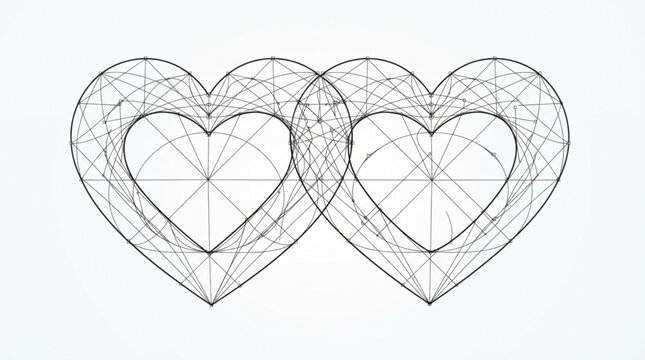  Modern geometric interlocking hearts vector illustration technical line art love icon