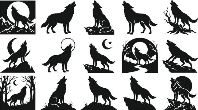 Halloween vector bundle 12 black silhouette wolf graphics for spooky designs october celebrations
