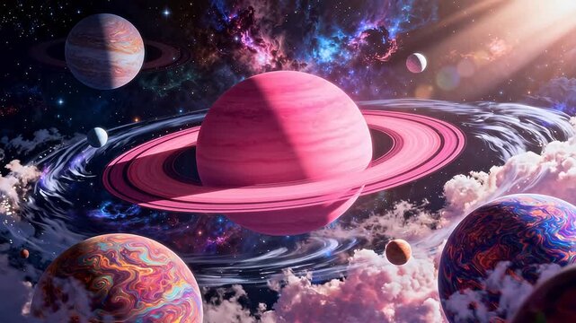 Colorful planets in space
