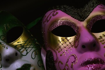 mardi gras carnival masks on black background  © Adriana
