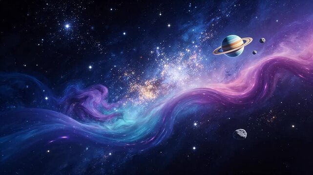 Cosmic scene with planet and nebula