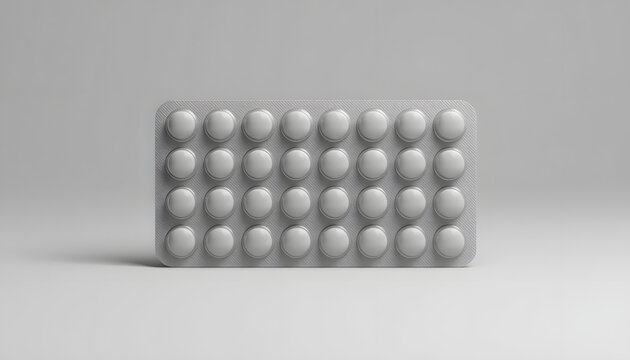 Minimalist 3D render of an empty pill blister pack in clay style.