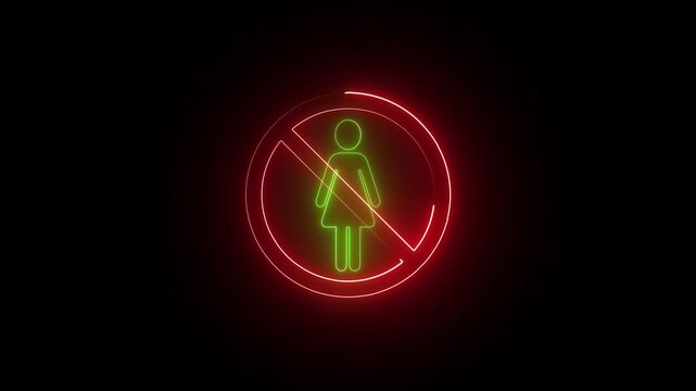 No weapon allowed icon, simple forbidden green woman icon symbol. Gun and red cross symbol animation.