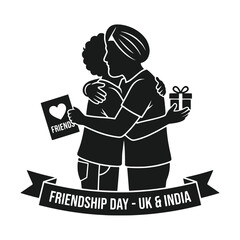 Naklejka premium Two friends hugging with gift and card for friendship day isolated on transparent background