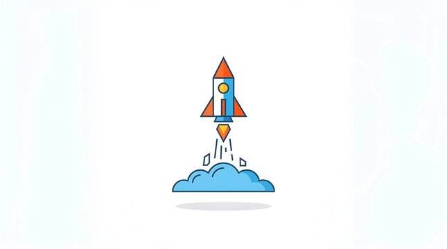 Flat vector icon of a rocket with large window launching to explore astronomy and science