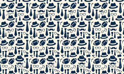 Fototapeta premium Father day seamless pattern hats ties mustaches footballs