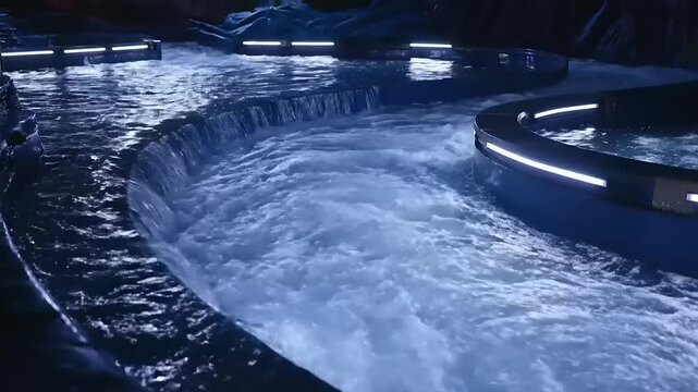 Modern Jacuzzi Tub at Nighttime.