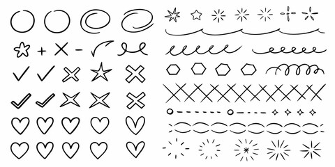 Hand Drawn Decorative Elements Vector Illustration Set On White Background © Mithun