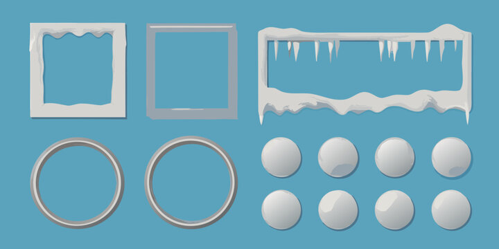 Snow covered frames and circles vector illustration on teal background