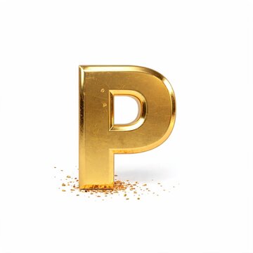 P Alphabet Letter Hyper Realistic 24K Gold Isolated on White Luxury Metallic Font