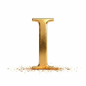 I Alphabet Letter Hyper Realistic 24K Gold Isolated on White Luxury Metallic Font
