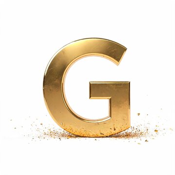 G Alphabet Letter Hyper Realistic 24K Gold Isolated on White Luxury Metallic Font