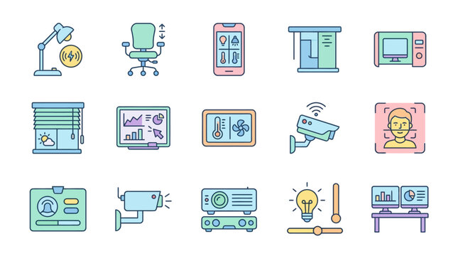 Collection of various office equipment icons.