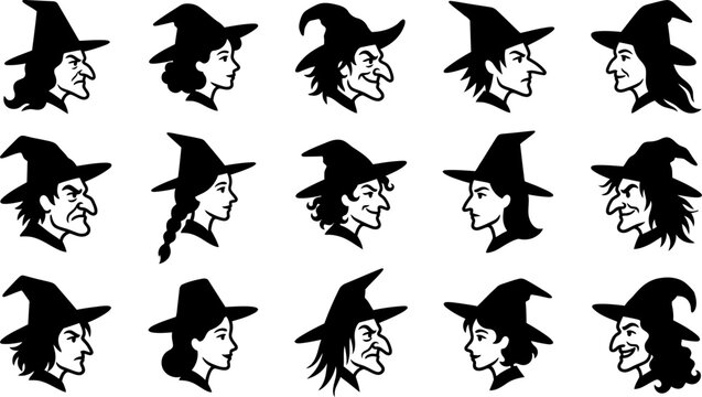 Halloween Witch Faces SVG Bundle, Spooky Witch Portrait Silhouettes, Creepy Female Witch Heads, Horror Halloween Clipart, Gothic Witch Vector Collection For Cricut, Sublimation And Printable Crafts