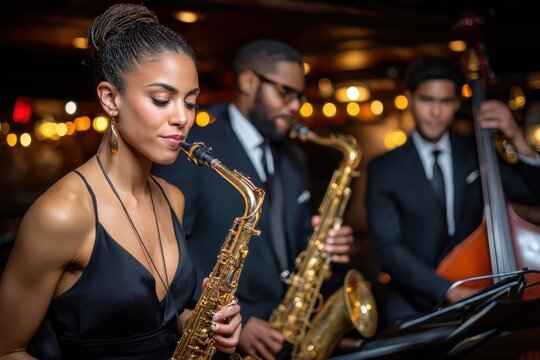 Jazz Trio Playing Saxophone and Double Bass