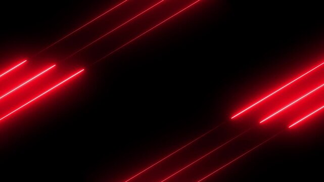 Red Neon Diagonal Glowing Lines Frame - Abstract Stripe Border Loop on Black Background