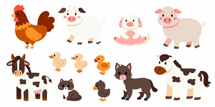 Farm animal vector illustration set on a white background