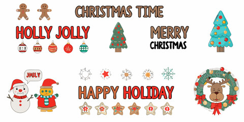 Christmas themed vector illustration with ornaments snow and reindeer wreath © Gita