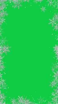 snow flakes glitter border frame green screen animation,chroma key winter snow flakes new year and Christmas stream isolated vertical social media motion design element