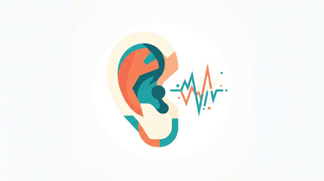 Colorful human ear vector illustration flat graphic design listening and sound wave icon