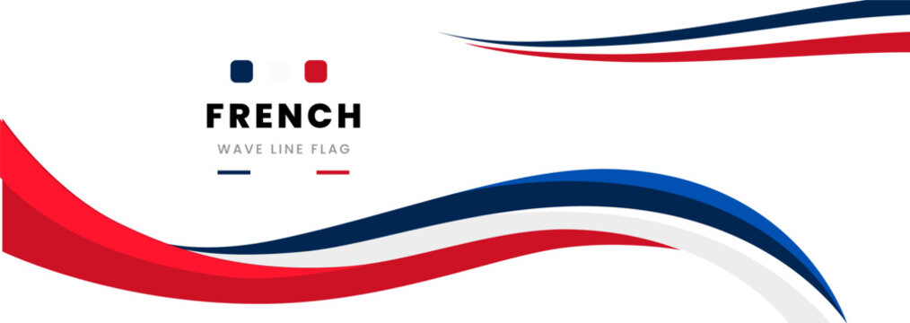 French Bastille Day 2026 banner with waving France flag ribbon. Happy 237th anniversary, 14 July national holiday celebration poster template featuring colourful patriotic design and fireworks.