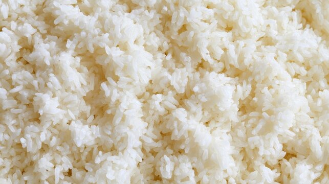 Top view of  large pile of freshly cooked white jasmine rice grains food