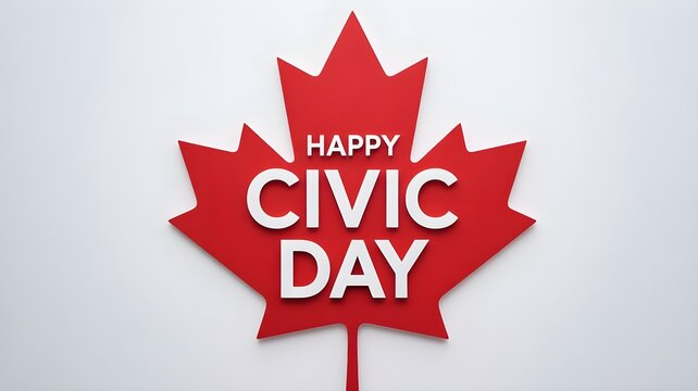 Civic holiday greeting canadian maple leaf with 'happy civic day' text