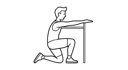 Obraz premium Man performing a kneeling arm stretch using a table