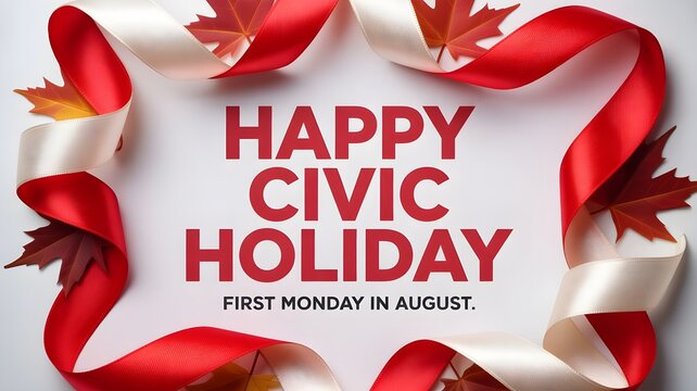 Happy civic holiday graphic with maple leaves and ribbons august celebration