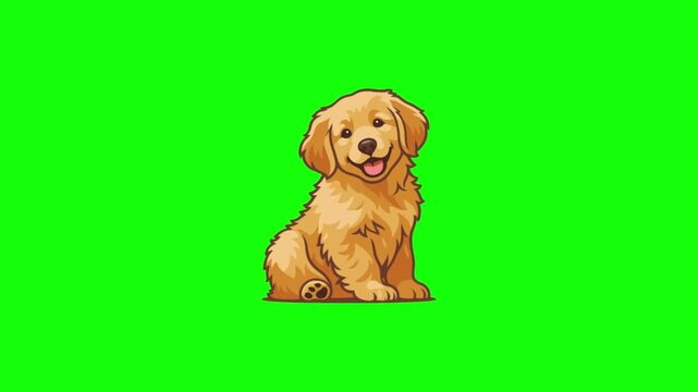 Cute beagle puppy sitting on green screen. Adorable brown and white dog isolated for video editing. Perfect mascot for branding and marketing content.