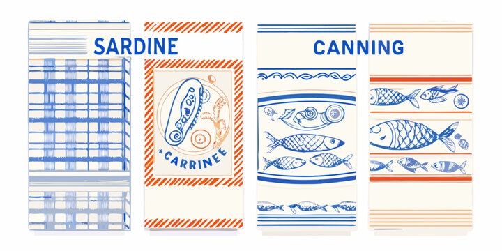 sardine can labels retro vector illustration seafood packaging design graphic art marine fish food iconic vintage branding