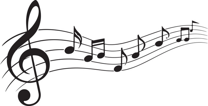 Musical notes on staff with treble clef elegant design on transparent background