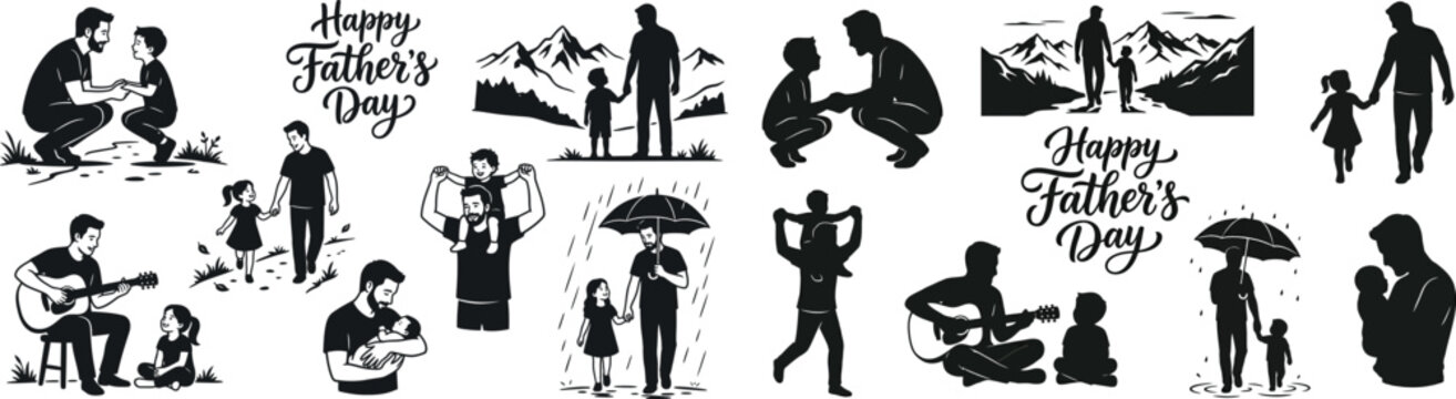 Happy father's day silhouette illustrations family moments