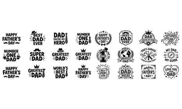 Father's day typography and iconography designs for greeting cards and gifts