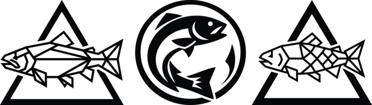 Geometric fish logos and icons
