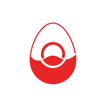 Red minimalist egg shape with circular cutout design.