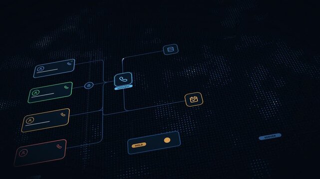 AI Customer Service Call Queue Deflection Animation with Blue Matrix Background
