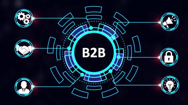 B2 b business strategy digital hud interface with connected and corporate growth analytics business-to-business